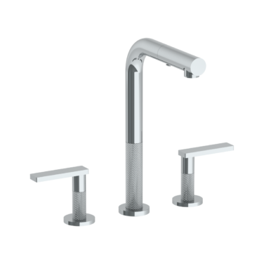 Watermark -Rainey Deck Mounted 3 Hole Square Top Prep Faucet with Pull Out Spray