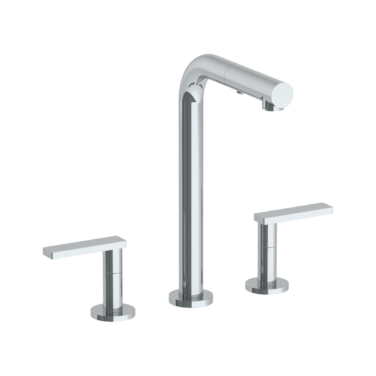 Watermark -Rainey Deck Mounted 3 Hole Square Top Prep Faucet with Pull Out Spray