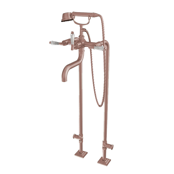 Santec - Edo Crystal Floor Mount Tub Filler With Hand Shower And Shut-Off Valves (Pair)