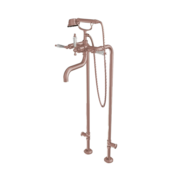 Santec - Klassica Crystal Floor Mount Tub Filler With Hand Shower And Shut-Off Valves (Pair)