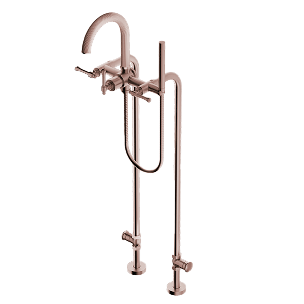 Santec - Athena II Floor Mount Tub Filler With Hand Shower And Shut-Off Valves (Pair)