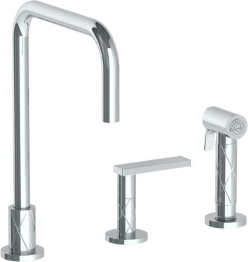Watermark - Lily Deck Mounted 3 Hole Square Top Kitchen Set - Includes Side Spray