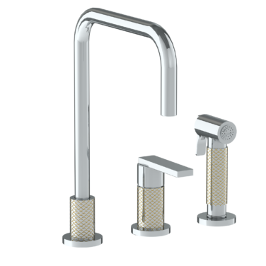 Watermark - Lily Deck Mounted 3 Hole Square Top Kitchen Set - Includes Side Spray