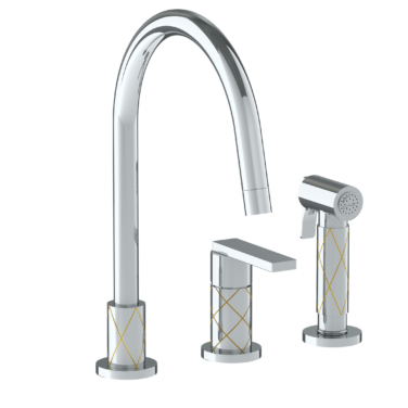 Watermark - Lily Deck Mounted 3 Hole Gooseneck Kitchen Set - Includes Side Spray