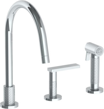 Watermark - Lily Deck Mounted 3 Hole Gooseneck Kitchen Set - Includes Side Spray