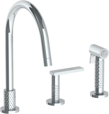 Watermark - Lily Deck Mounted 3 Hole Gooseneck Kitchen Set - Includes Side Spray