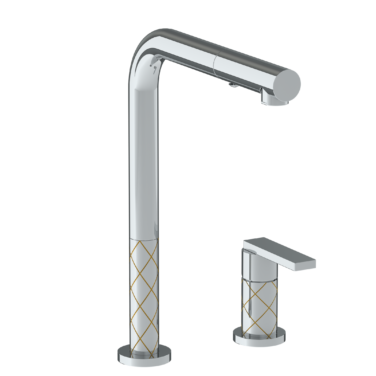 Watermark - Lily Deck Mounted 2 Hole Square Top Kitchen Faucet with Pull Out Spray