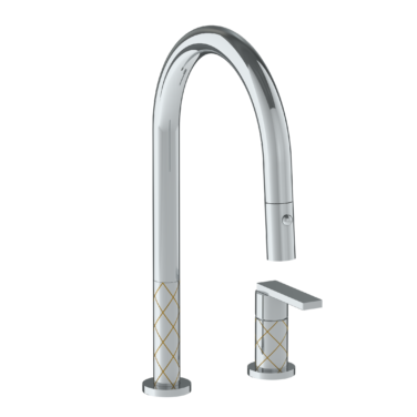 Watermark - Lily Deck Mounted 2 Hole Gooseneck Kitchen Faucet with Pull Down Spray