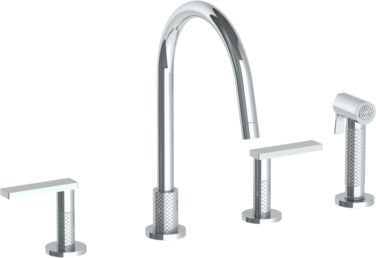 Watermark - Lily Deck Mounted 4 Hole Gooseneck Kitchen Set - Includes Side Spray