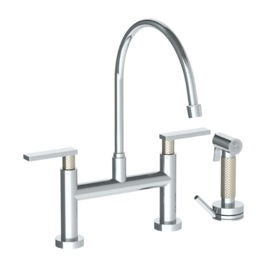 Watermark - Lily Deck Mounted Bridge Extended Gooseneck Kitchen Faucet with Independent Side Spray