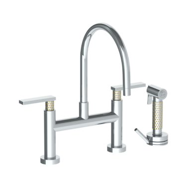 Watermark - Lily Deck Mounted Bridge Gooseneck Kitchen Faucet with Independent Side Spray