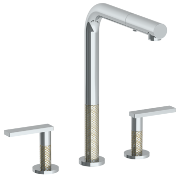 Watermark - Lily Deck Mounted 3 Hole Square Top Kitchen Faucet with Pull Out Spray
