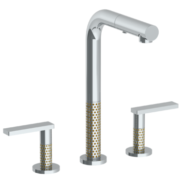 Watermark - Lily Deck Mounted 3 Hole Square Top Prep Faucet with Pull Out Spray