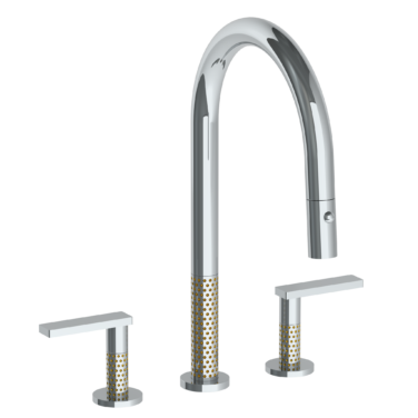 Watermark - Lily Deck Mounted 3 Hole Gooseneck Prep Faucet with Pull Down Spray