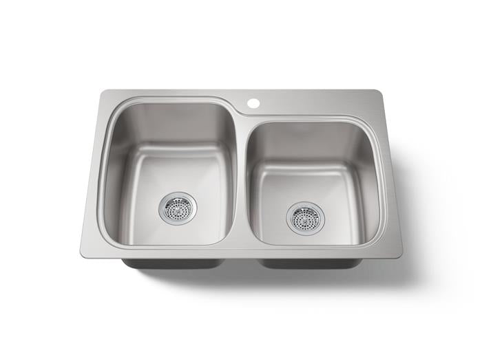 Kohler - Verse 33 Inch Top-/Undermount Offset Double-Bowl Kitchen - 1 Hole