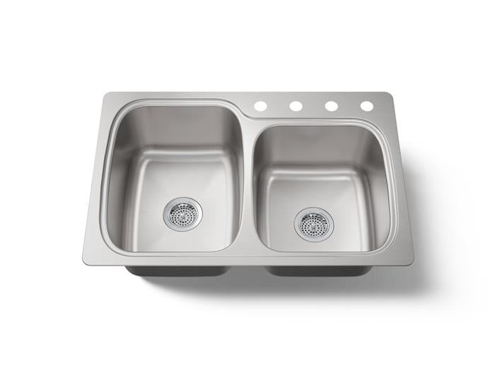 Kohler - Verse 33 Inch Top-/Undermount Offset Double-Bowl Kitchen - 4 Hole