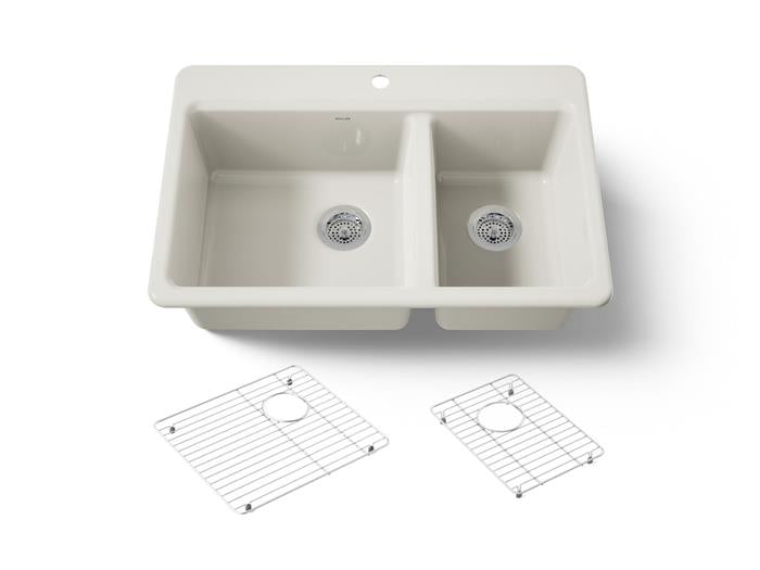 Kohler - Riverby 33 Inch Top-Mount Offset Double-Bowl Workstation Kitchen Sink With Accessories - Single Hole