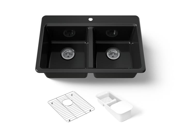 Kohler - Riverby 33 Inch Top-Mount Double-Bowl Workstation Kitchen Sink With Accessories - Single Hole