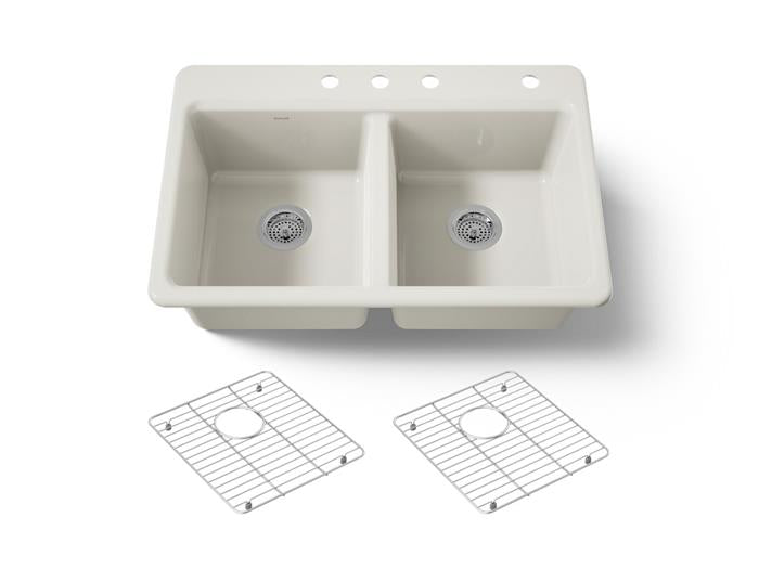 Kohler - Riverby 33 Inch Top-Mount Double-Bowl Workstation Kitchen Sink With Accessories - 4-Hole
