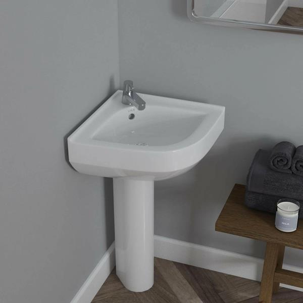 Cheviot - Petite 2 Corner Pedestal Sink - White, Single Hole