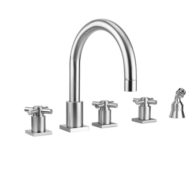 Jaclo - Contempo Uptown Roman Tub Set with Contempo Cross Handles - Square Escutcheons and Angled Handshower Holder