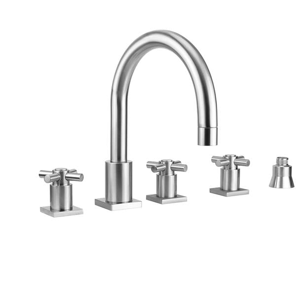 Jaclo - Contempo Uptown Roman Tub Set with Contempo Cross Handles - Square Esctucheons and Straight Handshower Holder