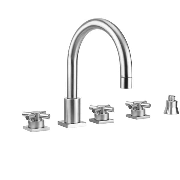 Jaclo - Contempo Uptown Roman Tub Set with Low Contempo Cross Handles - Square Escutcheons and Straight Handshower Holder