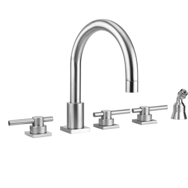 Jaclo - Contempo Uptown Roman Tub Set with Peg Lever Handles - Square Escutcheons and Angled Handshower Holder