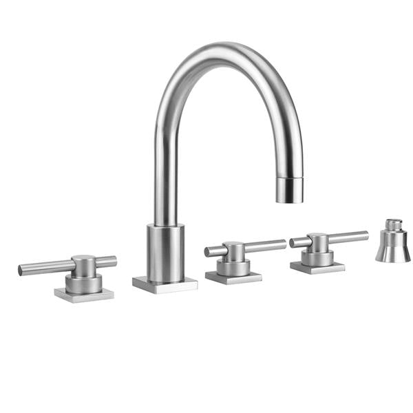 Jaclo - Contempo Uptown Roman Tub Set with Peg Lever Handles - Square Escutcheons and Straight Handshower Holder