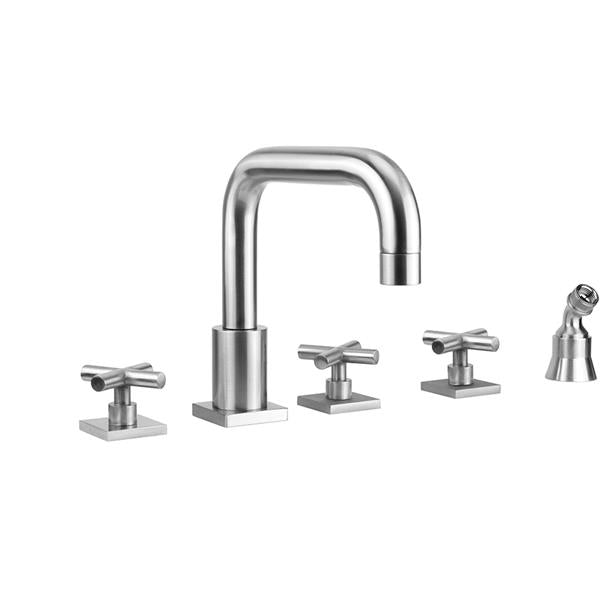 Jaclo - Contempo Downtown Roman Tub Set with Hub Base Cross Handles - Square Escutcheons and Angled Handshower Holder