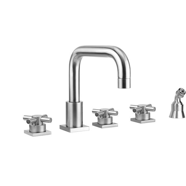 Jaclo - Contempo Downtown Roman Tub Set with Low Contempo Cross Handles - Square Escutcheons and Angled Handshower Holder