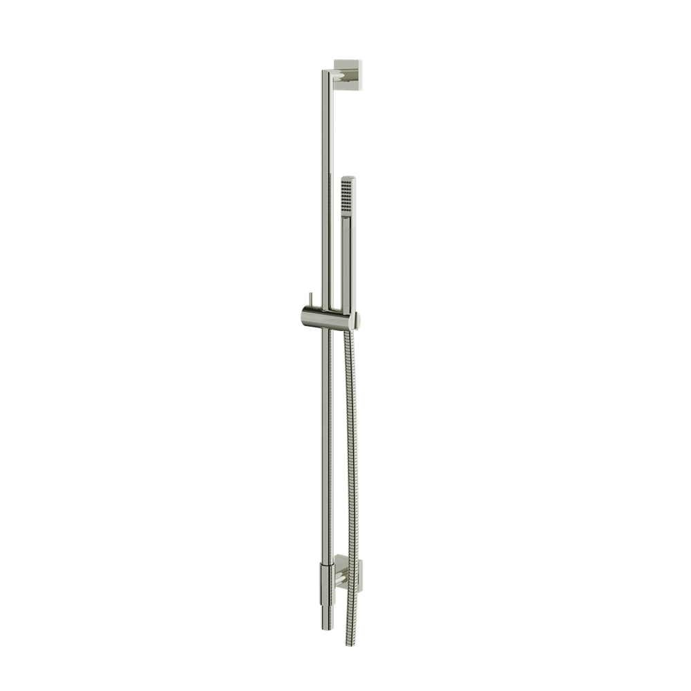 Aquabrass - Complete Round Shower Rail with Square Flanges & Tubular Handshower