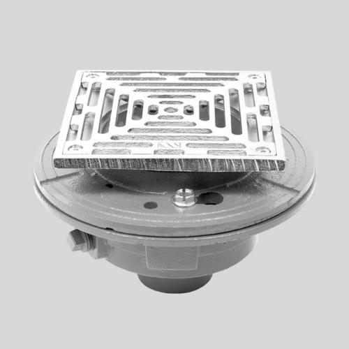 Sigma - 2 Inch Cast Iron Floor Drain With 6 X 6 Inch Square Adjustable Nickel Bronze Strainer Assembly Trim