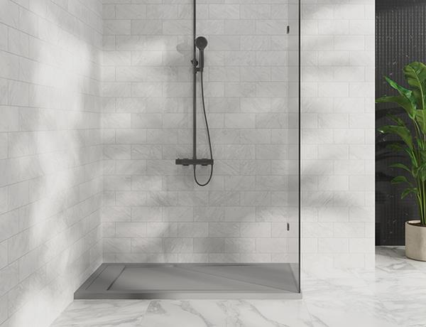 MTI - 6036 Mineral Composite Multi-Threshold Hidden End Drain Shower Base In Pizarra Texture -Lh