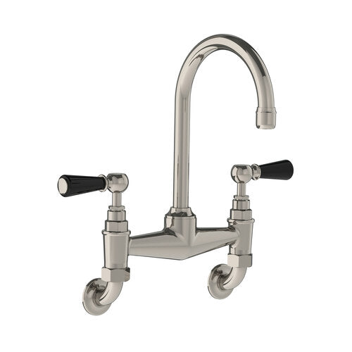 Lefroy Brooks - Classic Wall Mounted Basin Bridge Mixer with Black Lever Handles