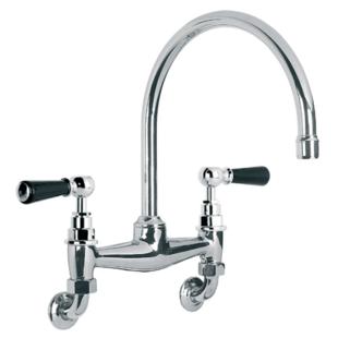 Lefroy Brooks - Classic Black Lever Wall Mounted Kitchen Bridge Mixer
