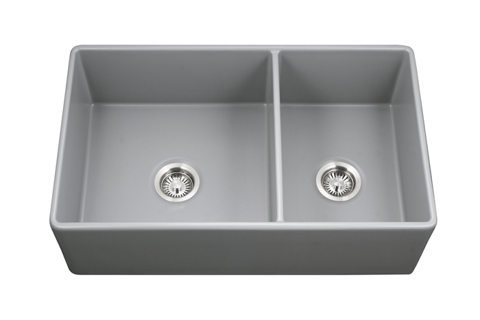 Hamat - Chelsea 33 Inch Apron-Front Fireclay 60/40 Double Bowl Kitchen Sink