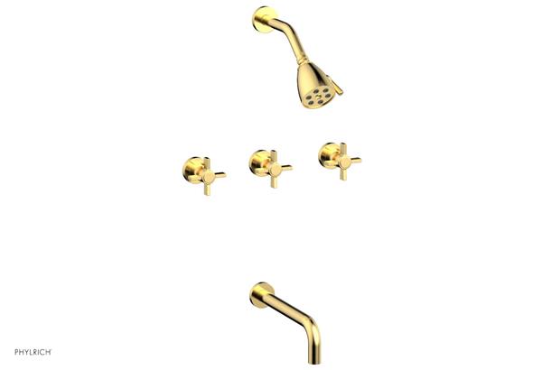 Phylrich - Basic Three Handle Tub and Shower Set 10 Inch Spout - Blade Cross Handles