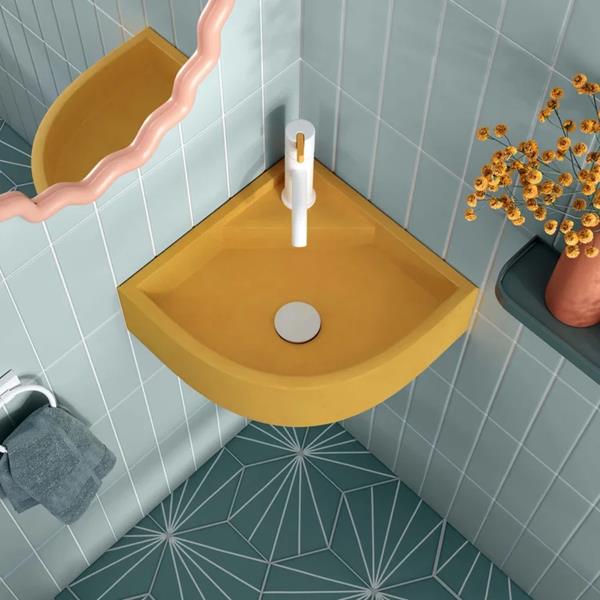 Kast - Demi Wall Mount Corner Basin, 1 Taphole, Includes Wall Brackets