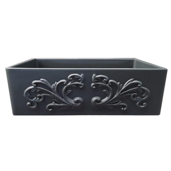 Nantucket Sinks - 33-Inch Farmhouse Fireclay Sink With Filigree Apron - Matte Black