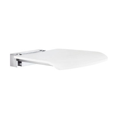 Smedbo - Living Folding Wall Mounted Shower Seat, Chromed Zinc/Aluminium, White Seat