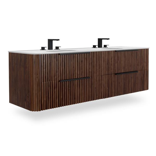 Lacava - Flutti Wall-Mount Under-Counter Vanity With Rounded Corners, Fluted Detailing And Four Drawers