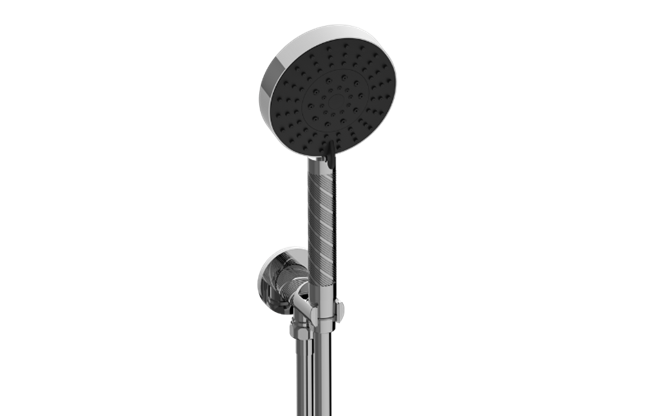 Graff - Riva Contemporary Handshower with Wall Bracket and Integrated Wall Supply Elbow Oblique Knurled