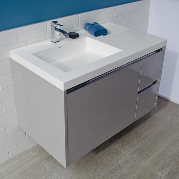 Lacava - Kubista Wall-Mount Under Counter Vanity With Three Drawers, Bathroom Sink Is On The Left