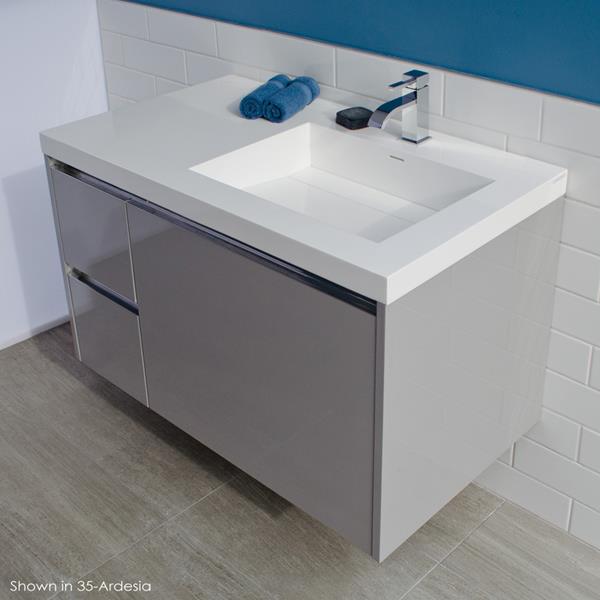 Lacava - Kubista Wall-Mount Under Counter Vanity With Three Drawers, Bathroom Sink Is On The Right