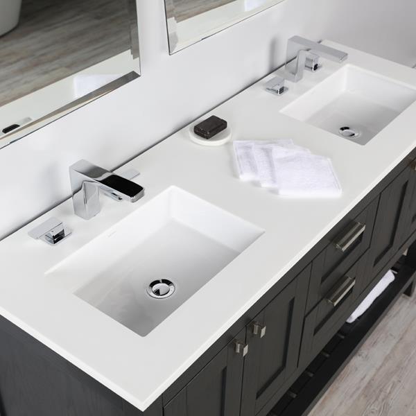 Lacava - Stile Countertop For Vanity Stl-W-60 & Stl-F-60, With 2 Cut-Outs For Bathroom Sink 5452Un
