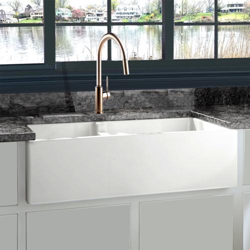 Nantucket Sinks - 60/40 Double Bowl Farmhouse Apron Fireclay Sink Hyannis-36-DBL