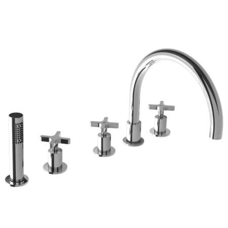 Lefroy Brooks - Kafka Cross Handle 5-Hole Bath Trim With Pull-Out Hand Shower