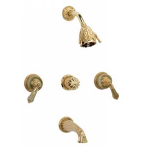 Phylrich - Versailles Three Handle Tub and Shower Set, Green Onyx Handle - Trim Only