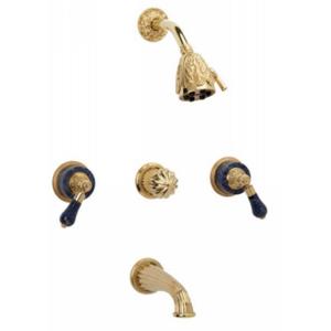 Phylrich - Versailles Three Handle Tub and Shower Set, Bleu Sodalite Handle - Trim Only